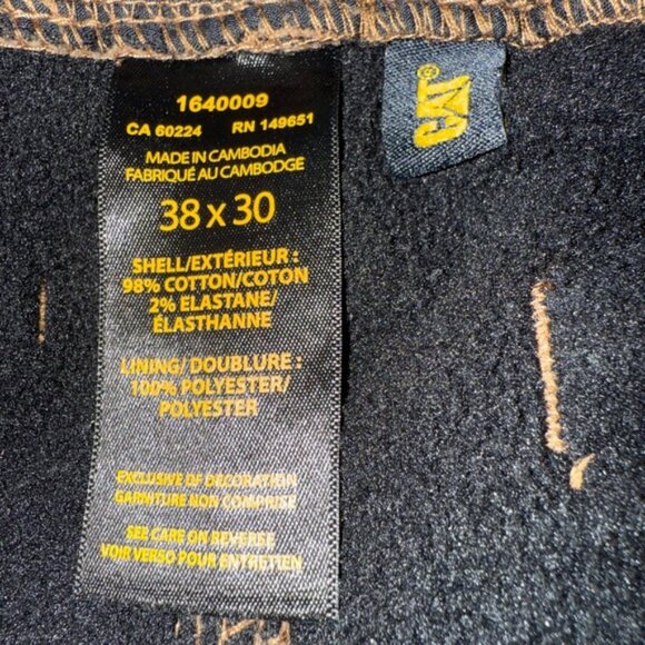 CAT Caterpillar Size 38 x 30 Men's Brown Fleece-Lined Canvas Work Pants - Picture 7 of 12